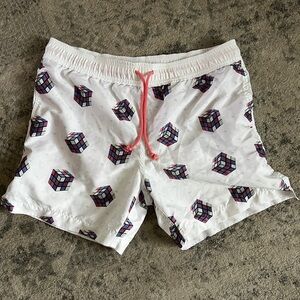 Pink and White Swim Trunks with Rubik’s cube Pattern